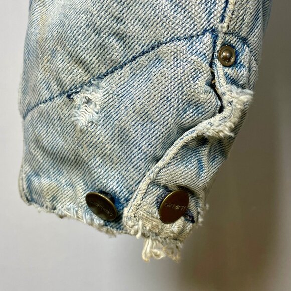 Vtg Carhartt CB0408 Blanket Lined Denim Chore Jacket Sz L Distressed Farmcore - Picture 6 of 12